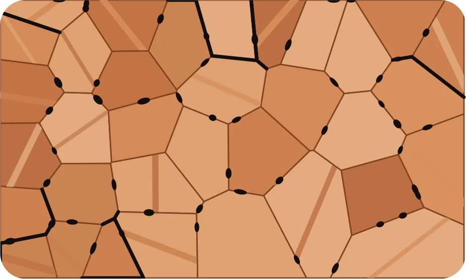 Schematic of ETP copper after hydrogen brazing, with voids and cracks along the grain boundaries